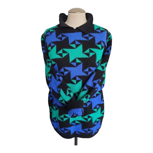 VTG Alfred Dunner Geometric Sweater Size S | Funky Blue Green Pattern Made in US - Picture 1 of 10